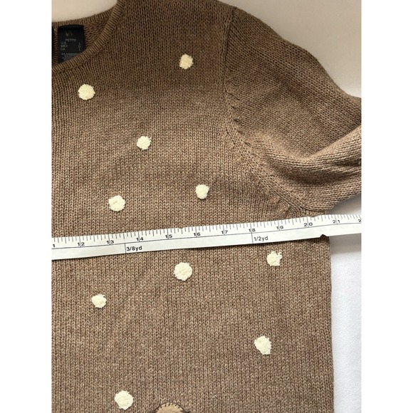 Crazy Horse Liz Claiborne Petite L Brown Full-Zip Sweater Snow Embroidered Dogs - Picture 9 of 11